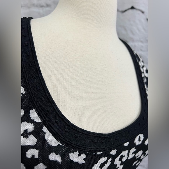 Rebecca Taylor Revolve Leopard Stretch Knit Black White Sweater Dress Aline - Picture 9 of 11